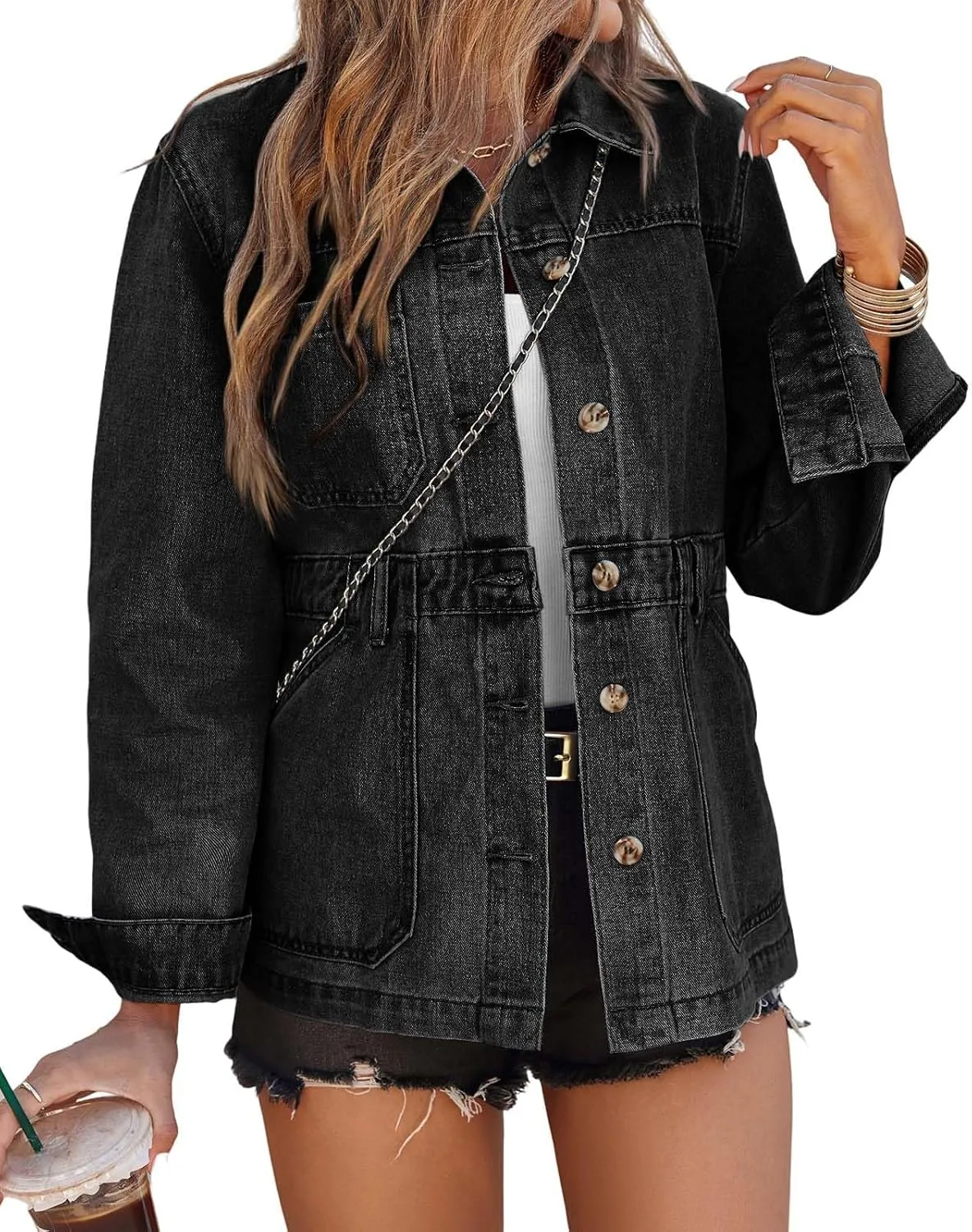 Tankaneo Womens Oversized Denim Jacket Distressed Button Down Boyfriend Jean Jackets 2025 Trendy Shacket