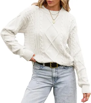 TARSE Womens Oversized Sweater Cable Knit Unisex Vintage Chunky Pullover Sweater Baggy Loose Fall Winter