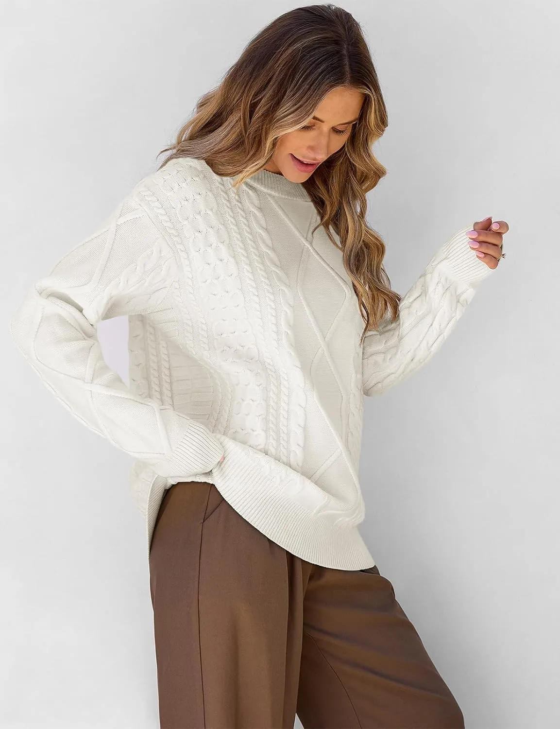 TARSE Womens Oversized Sweater Cable Knit Unisex Vintage Chunky Pullover Sweater Baggy Loose Fall Winter