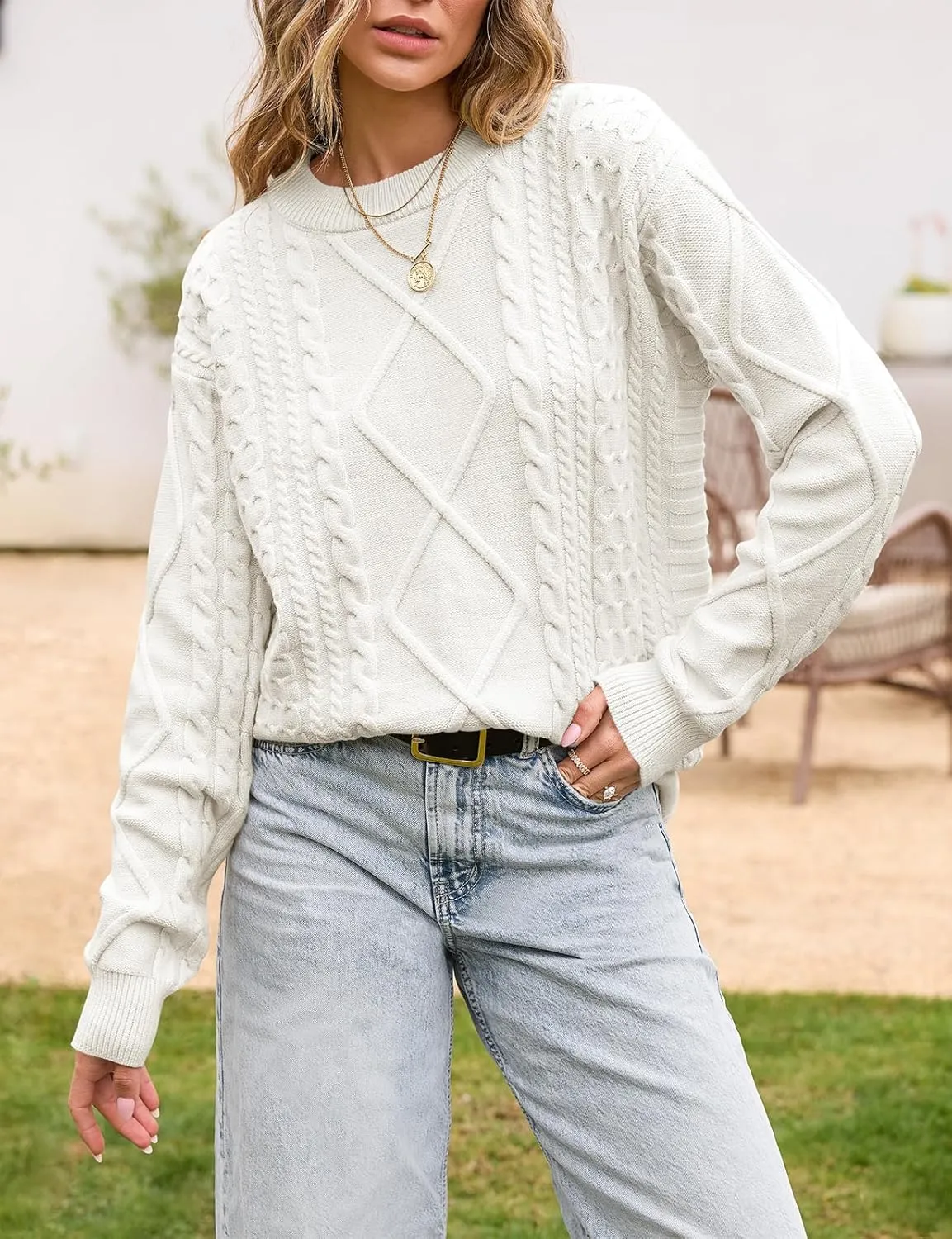TARSE Womens Oversized Sweater Cable Knit Unisex Vintage Chunky Pullover Sweater Baggy Loose Fall Winter