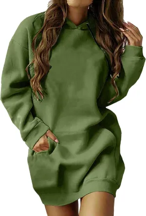 The Warmy Oversized Hoodie Dress for Women Casual Pullover Sweatshirt Long Sleeve with Kangaroo Pocket