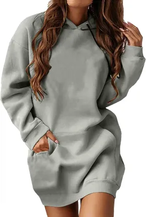 The Warmy Oversized Hoodie Dress for Women Casual Pullover Sweatshirt Long Sleeve with Kangaroo Pocket
