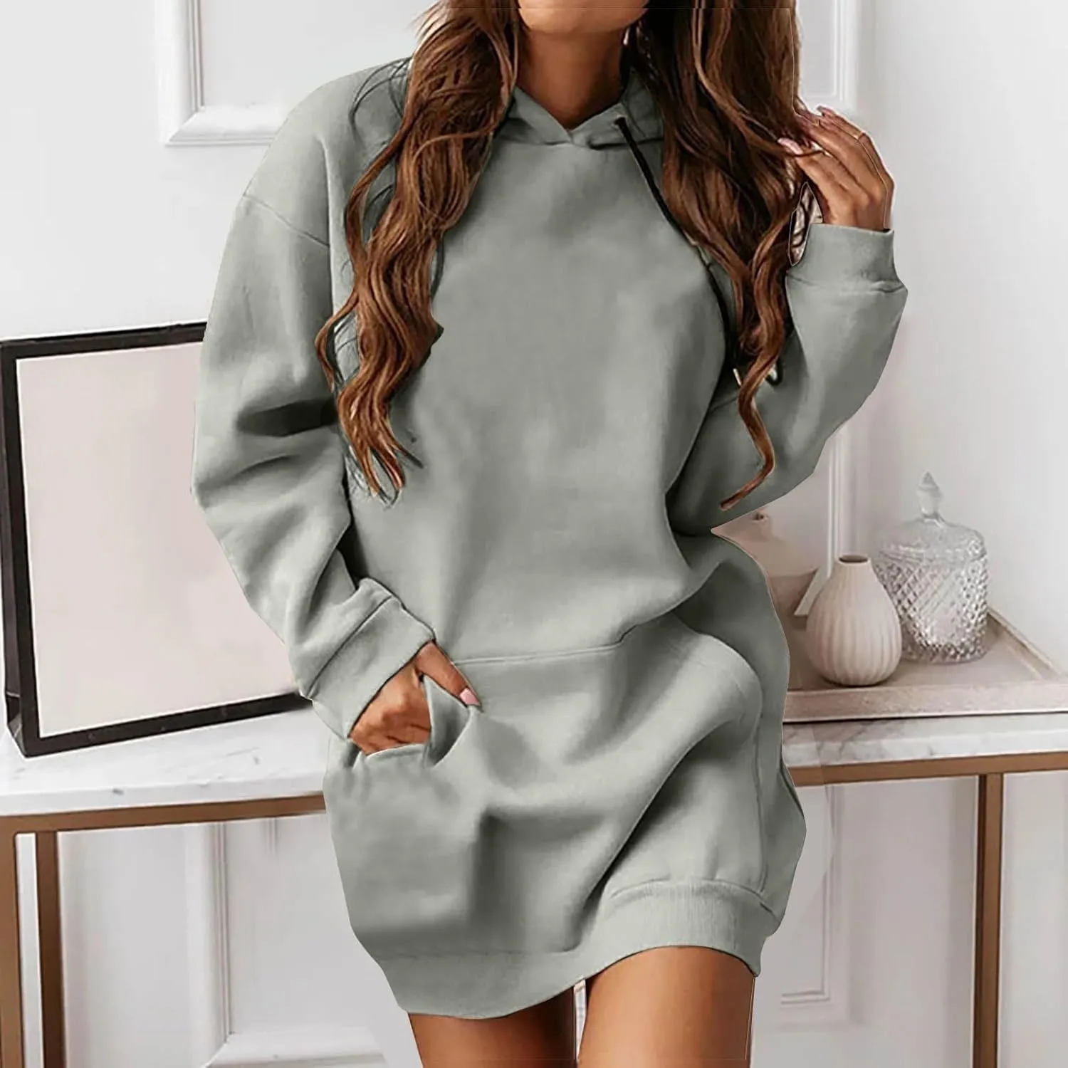 The Warmy Oversized Hoodie Dress for Women Casual Pullover Sweatshirt Long Sleeve with Kangaroo Pocket