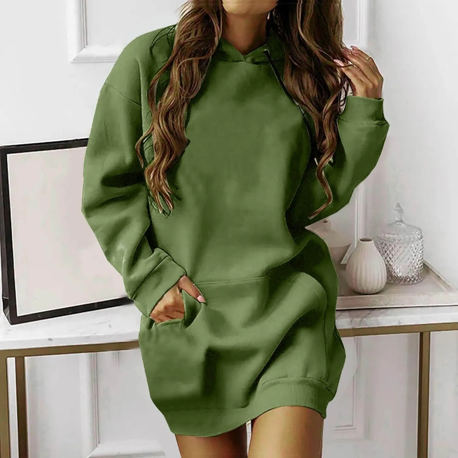 The Warmy Oversized Hoodie Dress for Women Casual Pullover Sweatshirt Long Sleeve with Kangaroo Pocket