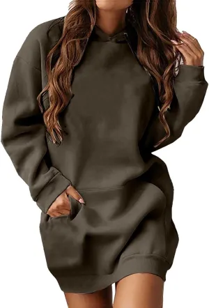 The Warmy Oversized Hoodie Dress for Womens Long Sleeve Pullover Tops with Pocket Fashion Fall Winter Hood
