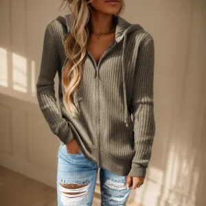 TIAFORD Women Zip Up Cardigan Sweater Oversized Long Sleeve Drawstring Hoodie Sweater Knit Open Front Hooded Outwear Coat