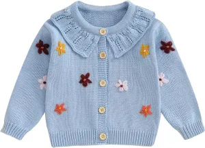 Toddler Baby Girl Fall Winter Clothes Cardigan Sweater Infant Knit Floral Knitwear Button Knitted Outwear Outfit