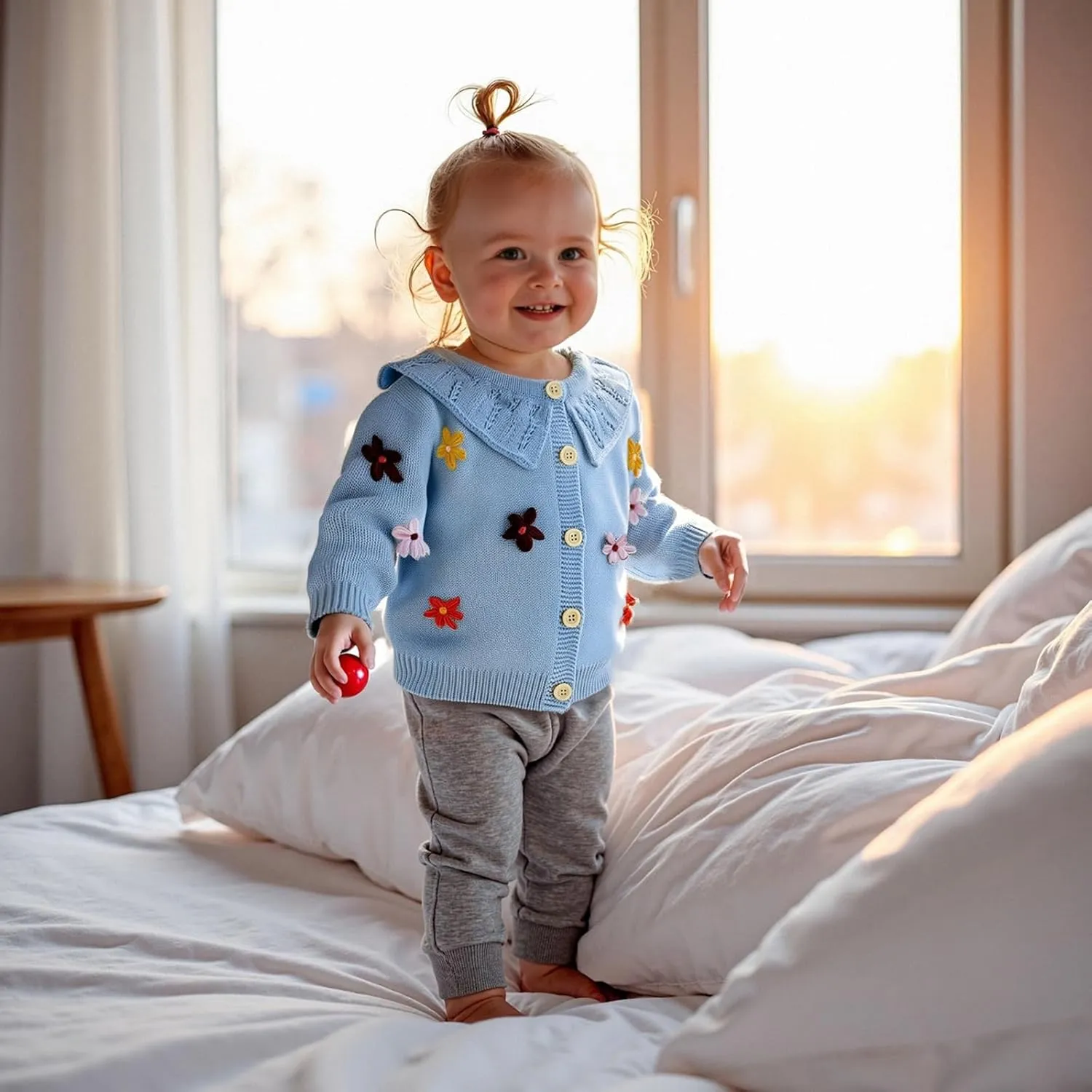 Toddler Baby Girl Fall Winter Clothes Cardigan Sweater Infant Knit Floral Knitwear Button Knitted Outwear Outfit