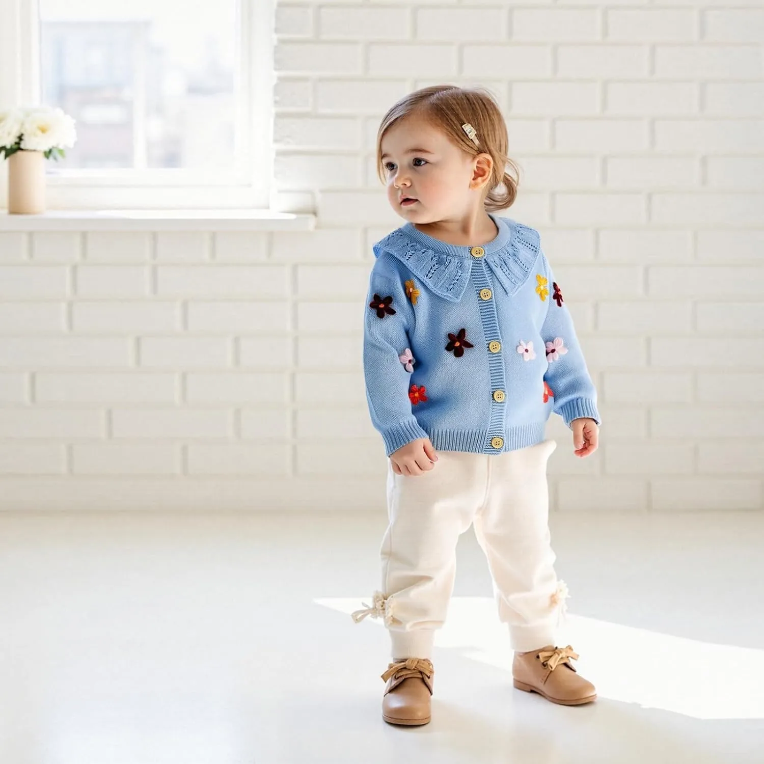 Toddler Baby Girl Fall Winter Clothes Cardigan Sweater Infant Knit Floral Knitwear Button Knitted Outwear Outfit