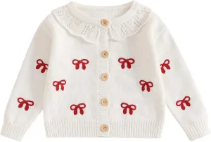 Toddler Baby Girl Thin Knit Sweater Coat Long Sleeve Button Up Cardigan Cable-Knit Knitwear Jacket Fall Winter Clothes