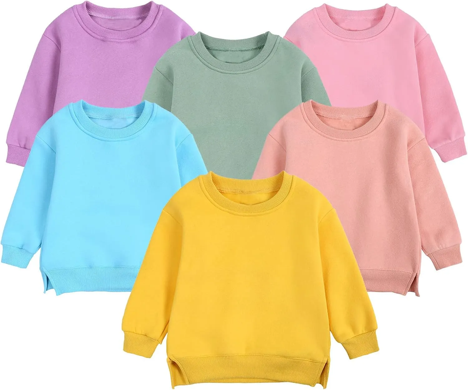 Toddler Boys Girls Fleece Lined Crewneck Sweatshirt Kids Sport Solid Basic Cotton Pullover Tops Long Sleeve Shirt