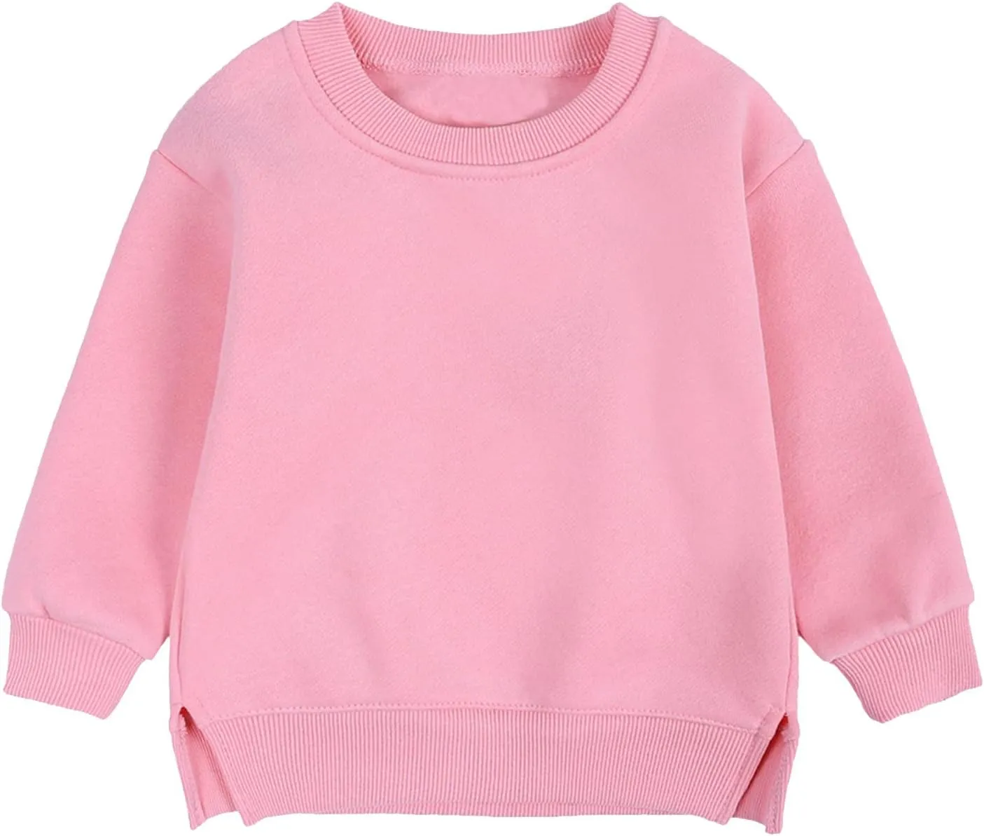 Toddler Boys Girls Fleece Lined Crewneck Sweatshirt Kids Sport Solid Basic Cotton Pullover Tops Long Sleeve Shirt