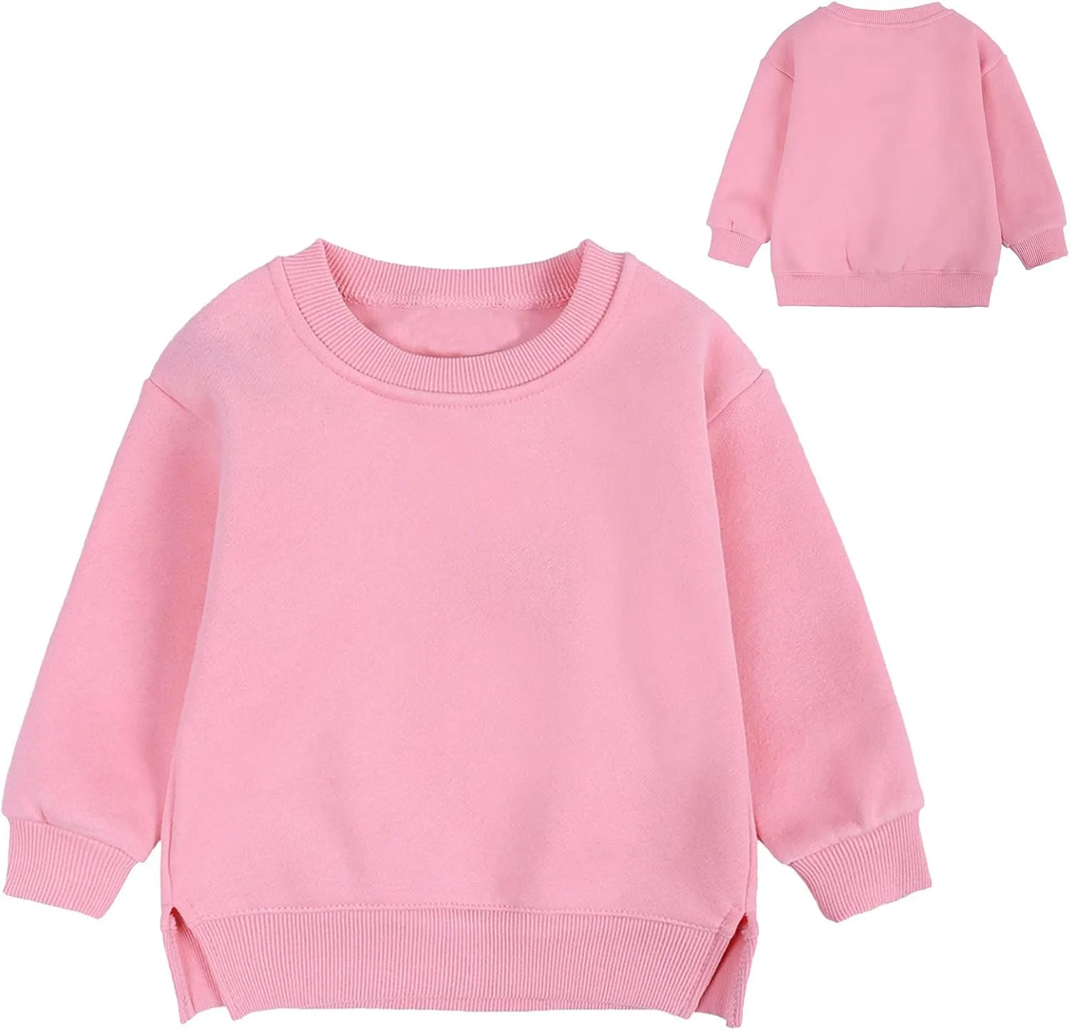 Toddler Boys Girls Fleece Lined Crewneck Sweatshirt Kids Sport Solid Basic Cotton Pullover Tops Long Sleeve Shirt