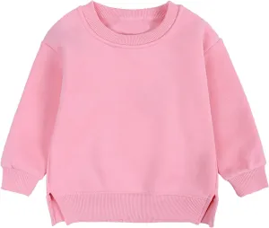 Toddler Boys Girls Fleece Lined Crewneck Sweatshirt Kids Sport Solid Basic Cotton Pullover Tops Long Sleeve Shirt