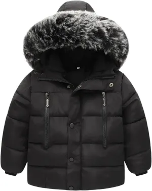 Toddler Coat with Thicken Fur Collar & Hoodie - Warm Winter Puffer Jacket