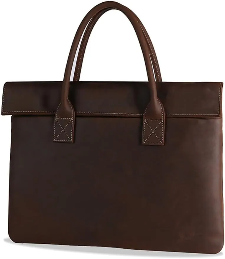 Top Layer Cowhide Laptop Bag Men's Tote Leather Large Capacity Business Briefcase