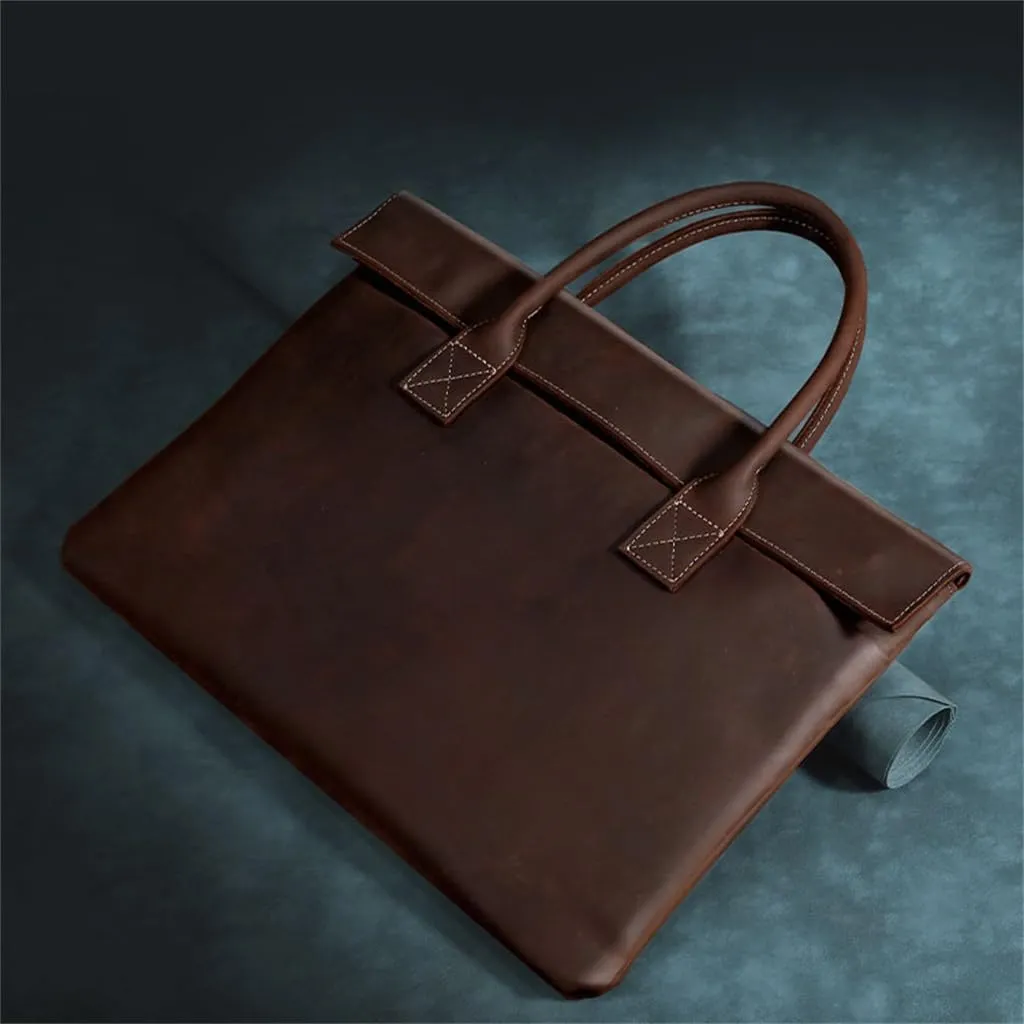 Top Layer Cowhide Laptop Bag Men's Tote Leather Large Capacity Business Briefcase