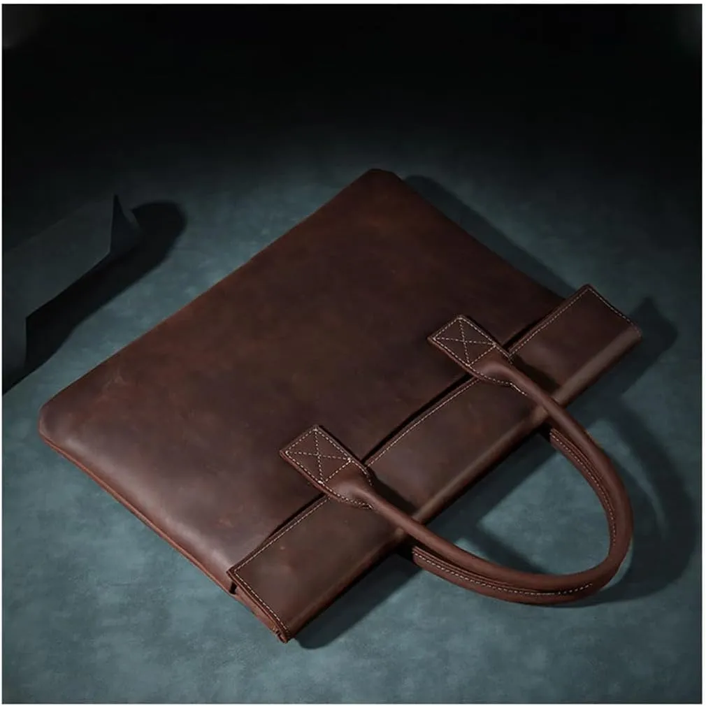 Top Layer Cowhide Laptop Bag Men's Tote Leather Large Capacity Business Briefcase