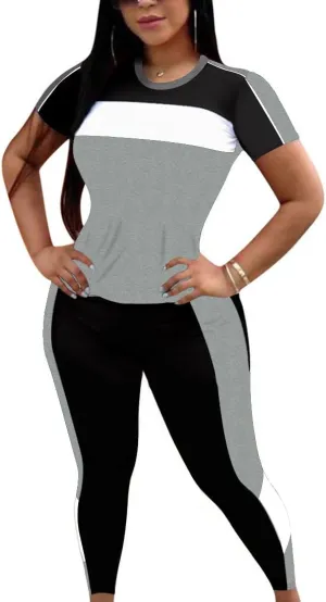 TOPONSKY Women Two Piece Workout Outfits Sports Long-Pants & Short-Top Sets