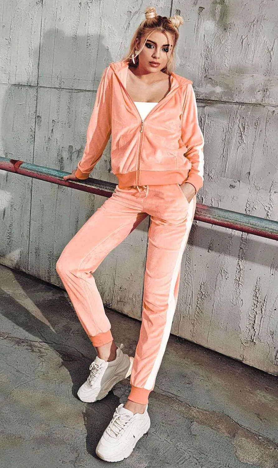 Tracksuit Sets Womens Fashion 2 Piece Sweatsuits Cozy Fleece Zip Up Hoodies and Sweatpants Jogging Sets