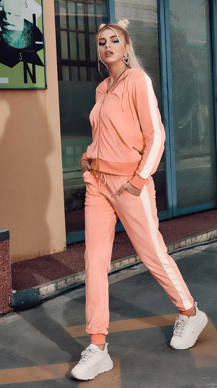 Tracksuit Sets Womens Fashion 2 Piece Sweatsuits Cozy Fleece Zip Up Hoodies and Sweatpants Jogging Sets