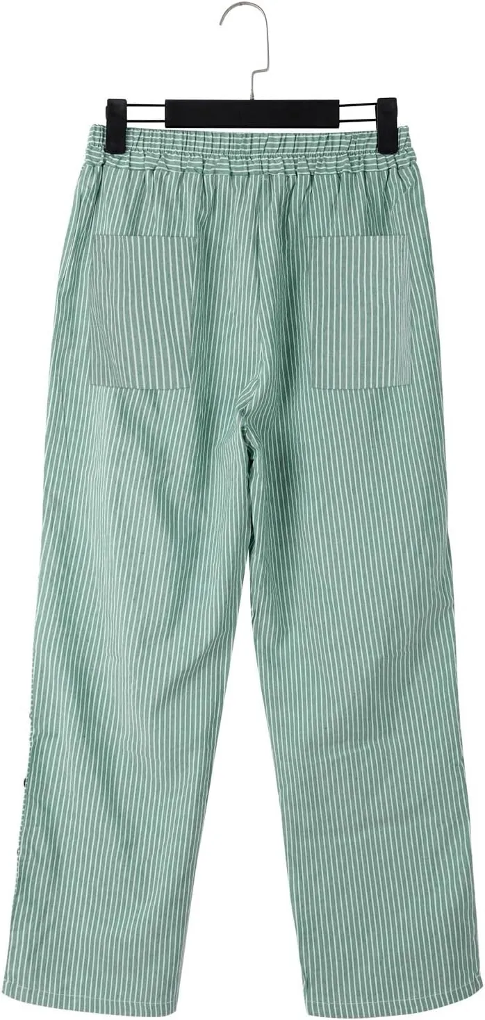 Trousers Pants for Women Vacation s Waist Side Back Four Pockets Buttoned 9/10 Pants Linen Blend Pants