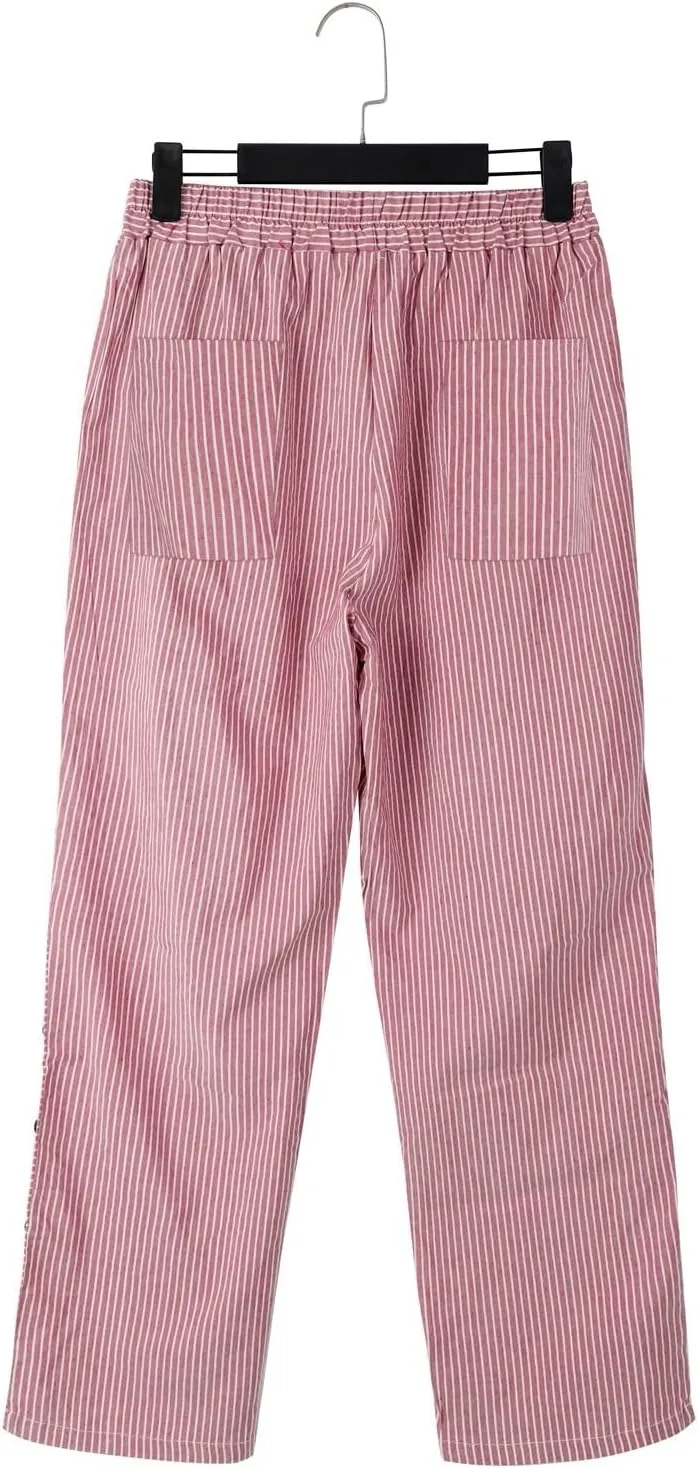 Trousers Pants for Women Vacation s Waist Side Back Four Pockets Buttoned 9/10 Pants Linen Blend Pants