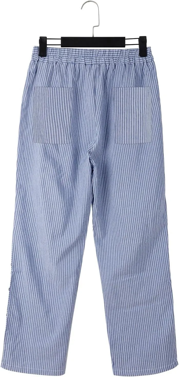 Trousers Pants for Women Vacation s Waist Side Back Four Pockets Buttoned 9/10 Pants Linen Blend Pants