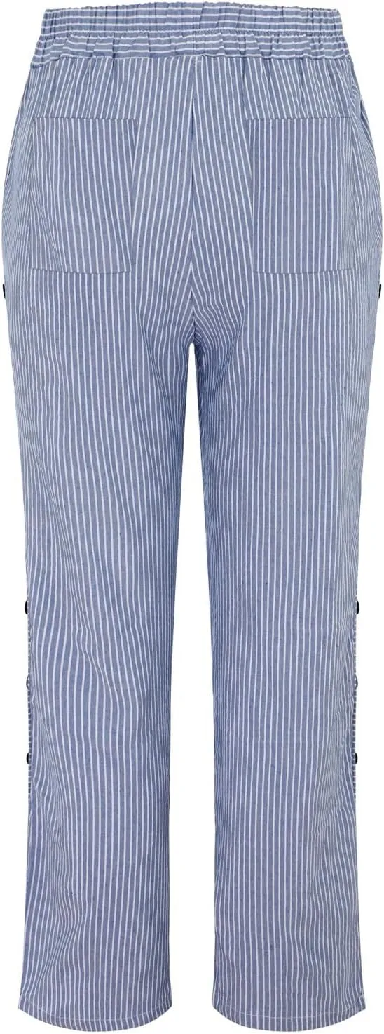 Trousers Pants for Women Vacation s Waist Side Back Four Pockets Buttoned 9/10 Pants Linen Blend Pants