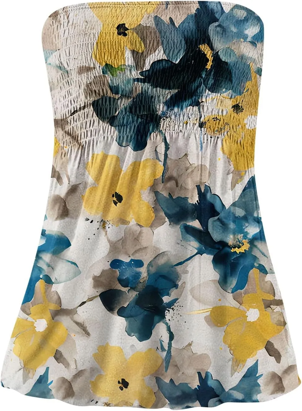 Tube Tops for Women Smocked Ruffled Floral Print Tanks Sleeveless Strapless Tube Tops Business Casual Bandeau