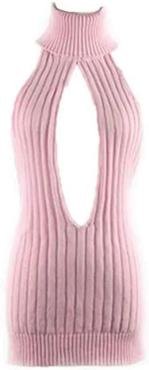 Unibaby Japan Style Women's Turtleneck Pullover Deep V-Neck Sleeveless Knitted Hi Low Anime Sweater Vest Top