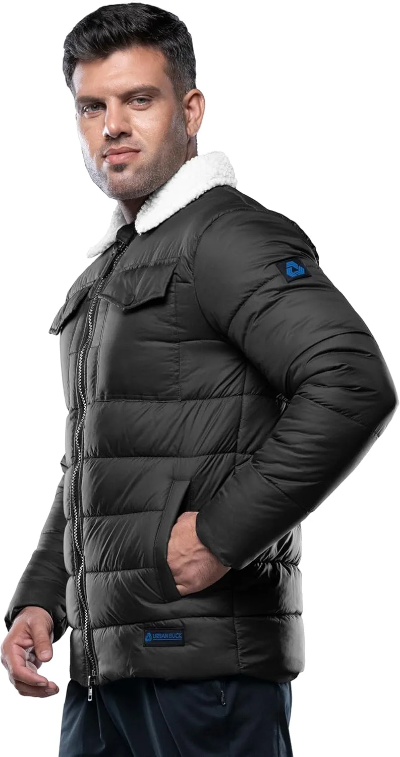 URBAN BUCK Mens Puffer Jackets Midweight Long Sleeves Windproof & Water Repellent Winter Down Recycled Bryce Men Hiking Coats