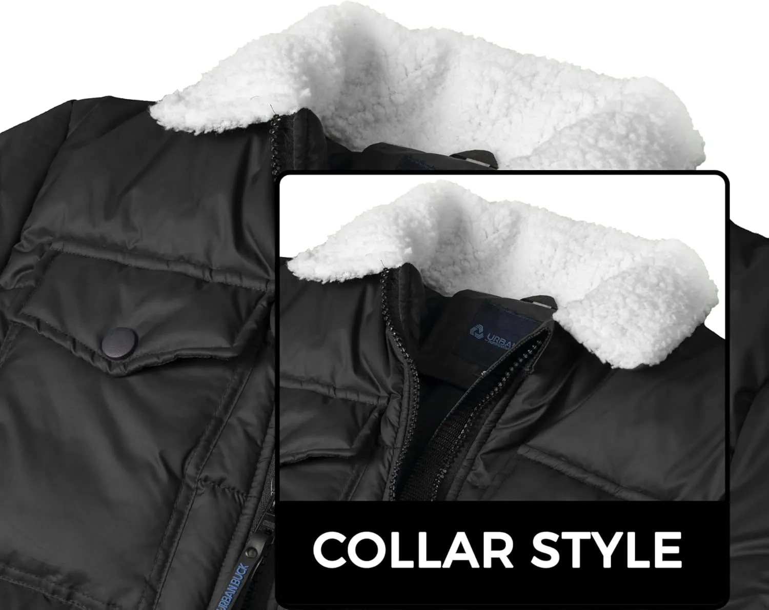 URBAN BUCK Mens Puffer Jackets Midweight Long Sleeves Windproof & Water Repellent Winter Down Recycled Bryce Men Hiking Coats