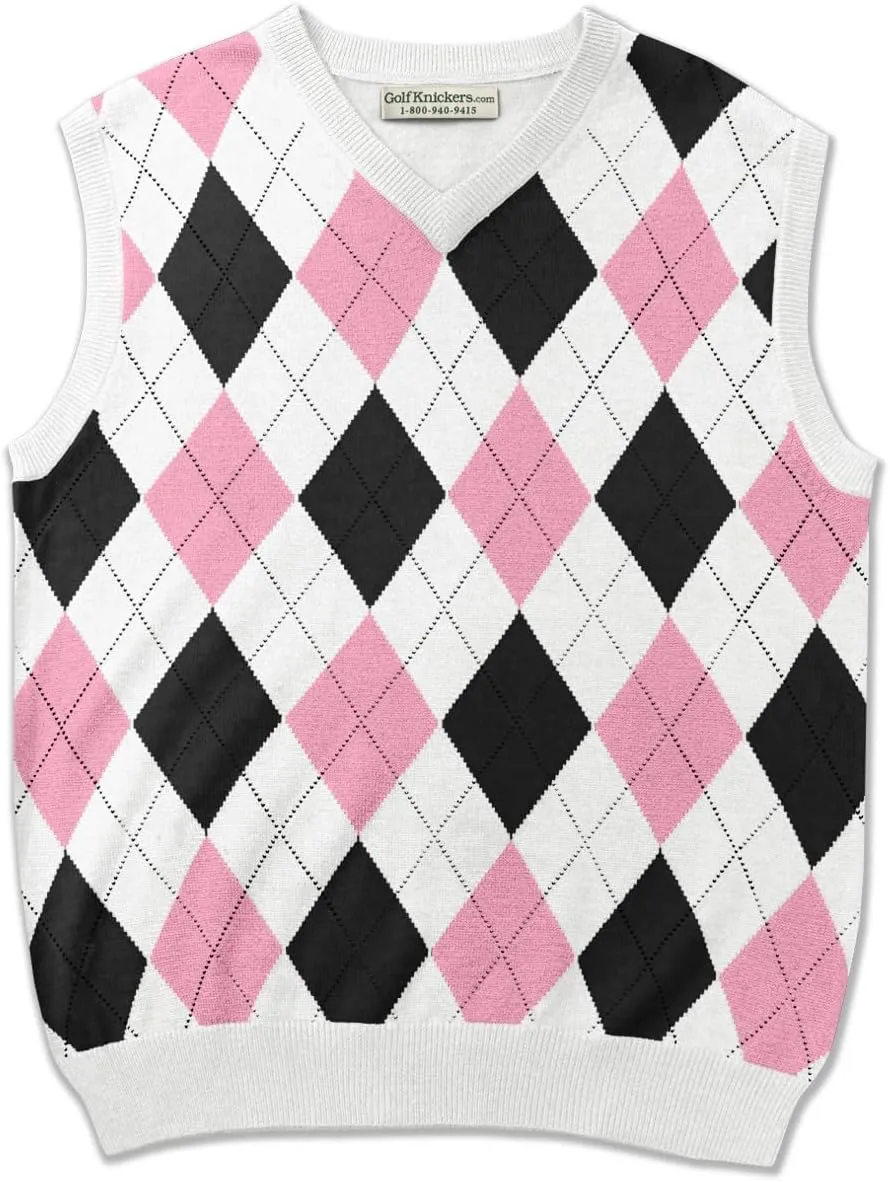 V-Neck Argyle Golf Sweater Vests - GolfKnickers: Mens - Pullover - (EE-6Z)