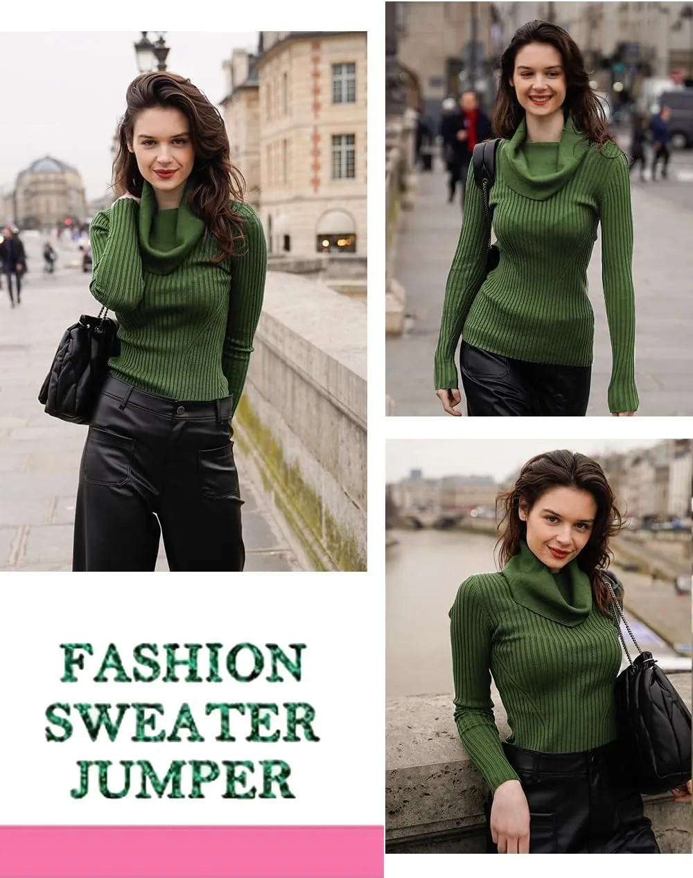 v28 Womens Stretchable Cowl Neck Knit Long Sleeve Slim Fit Bodycon Sexy Sweater