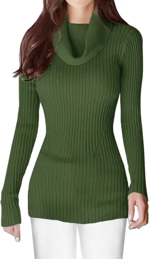 v28 Womens Stretchable Cowl Neck Knit Long Sleeve Slim Fit Bodycon Sexy Sweater