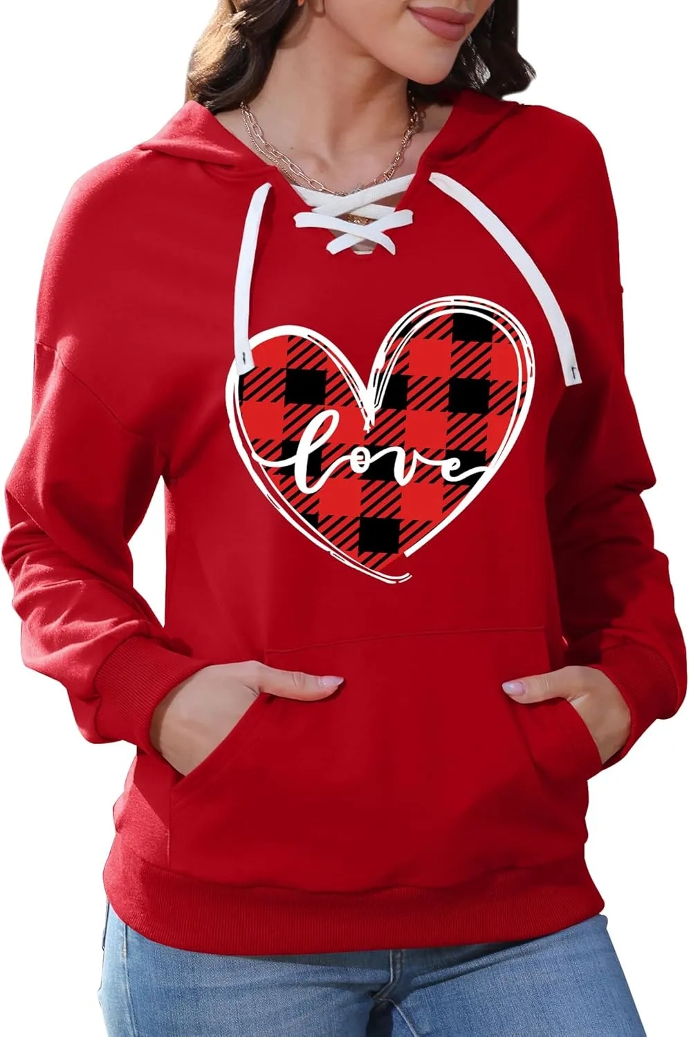 Valentines Sweatshirt Women: Love Heart Graphic Hoodie Long Sleeve Shirt Lovers Gift Pullover Top