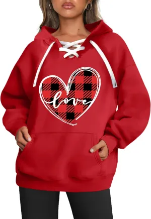 Valentines Sweatshirt Women: Love Heart Graphic Hoodie Long Sleeve Shirt Lovers Gift Pullover Top