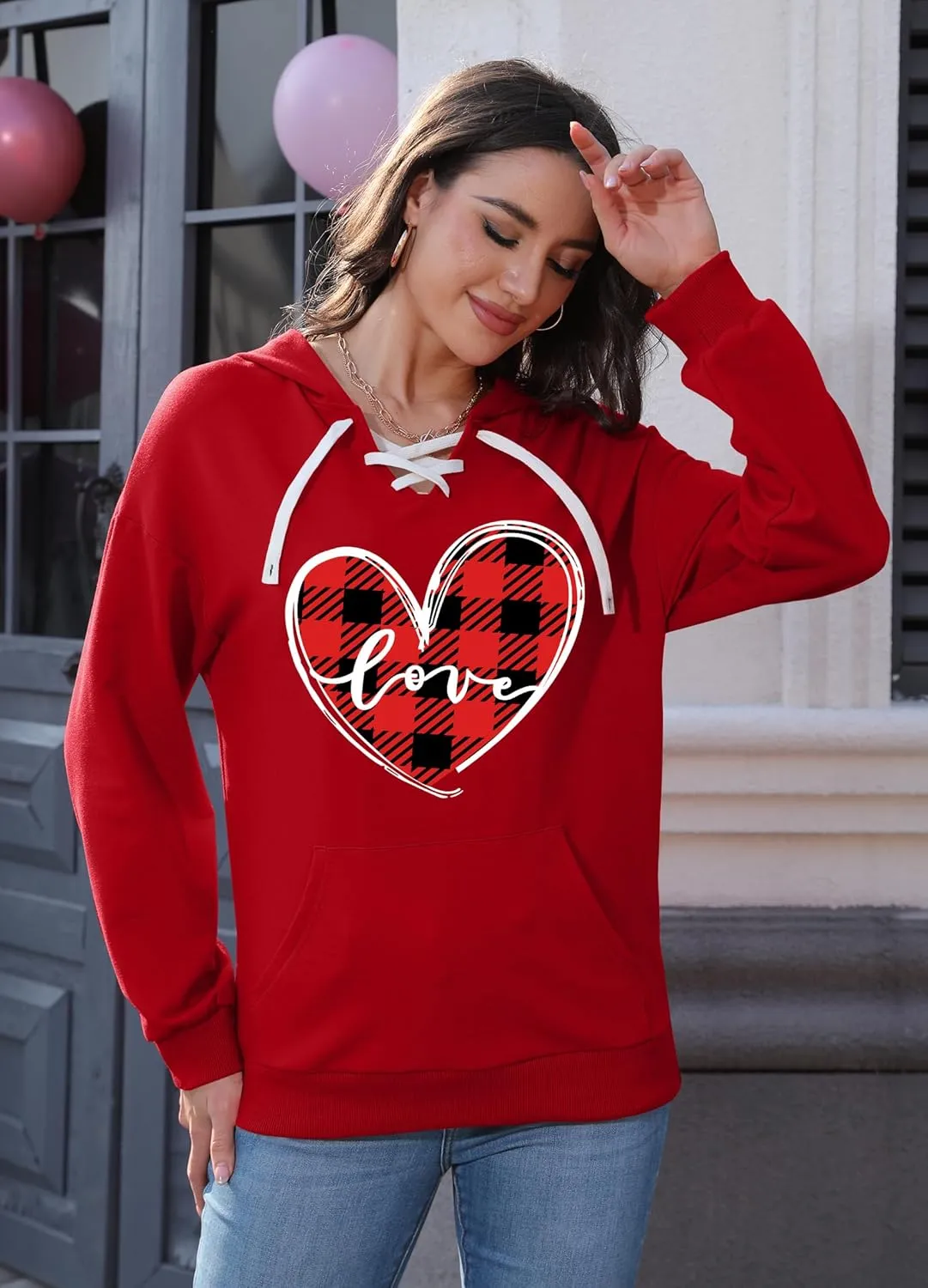 Valentines Sweatshirt Women: Love Heart Graphic Hoodie Long Sleeve Shirt Lovers Gift Pullover Top