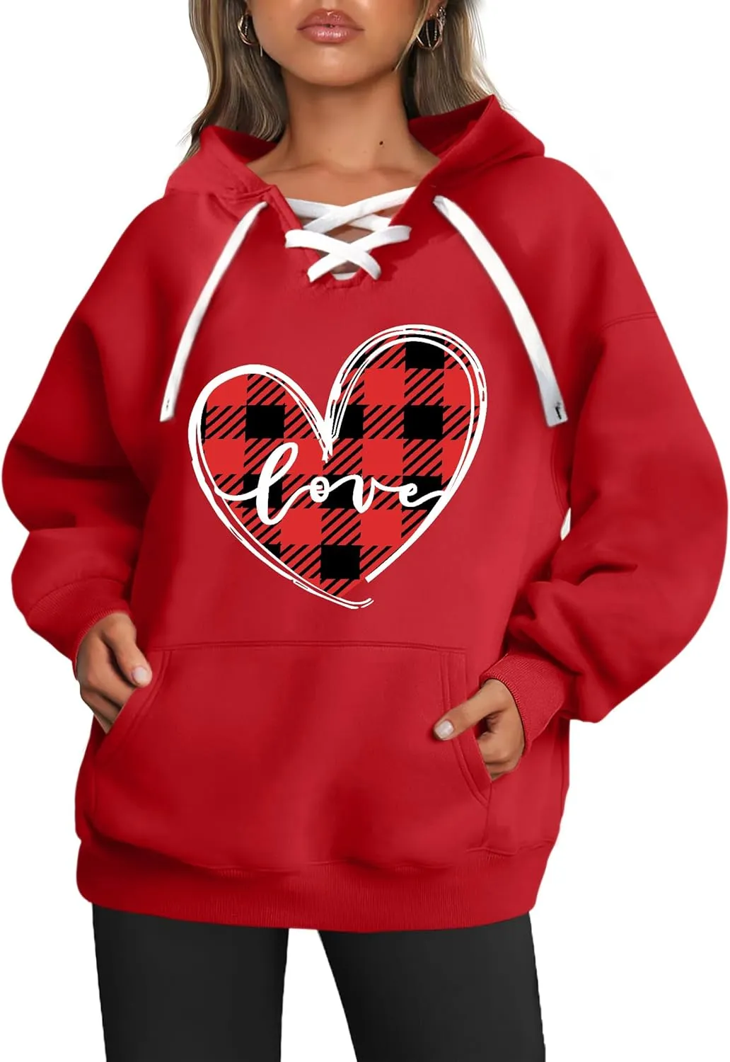 Valentines Sweatshirt Women: Love Heart Graphic Hoodie Long Sleeve Shirt Lovers Gift Pullover Top