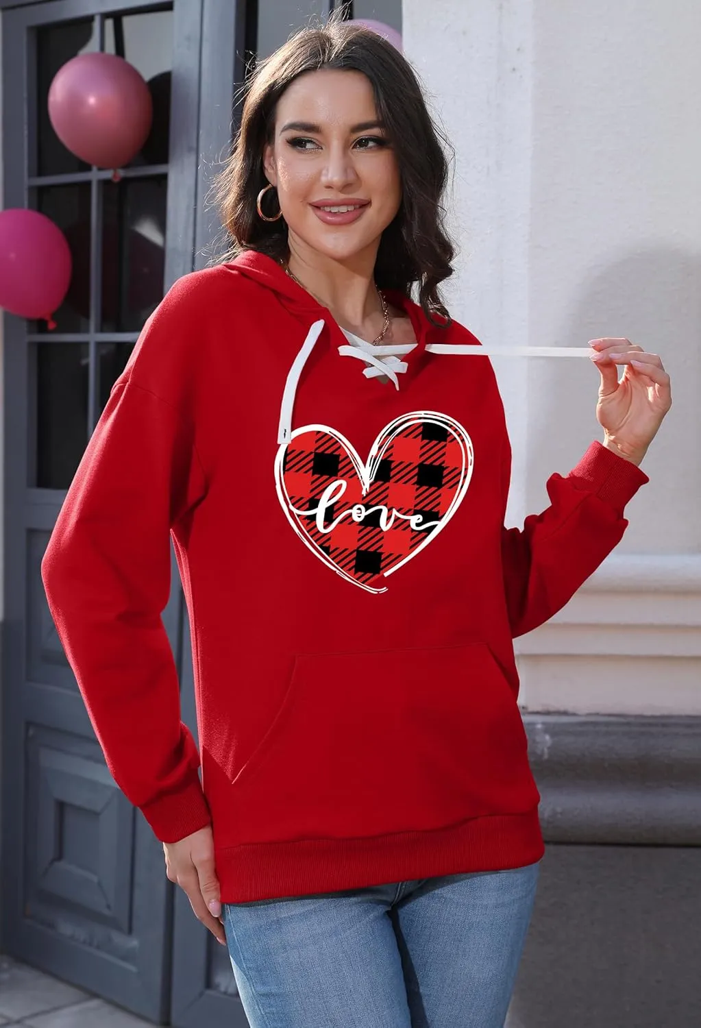 Valentines Sweatshirt Women: Love Heart Graphic Hoodie Long Sleeve Shirt Lovers Gift Pullover Top