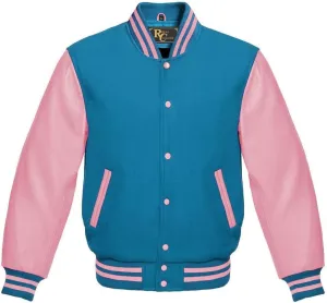 Varsity Jacket Baseball Letterman Jacket Wool and Baby Pink Leather Premium Quality Basketball Jacket