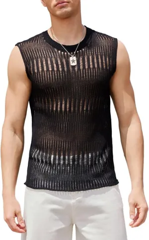 Verdusa Men's Knitted Tank Top Sleeveless Round Neck Pullover Shirt Undershirt