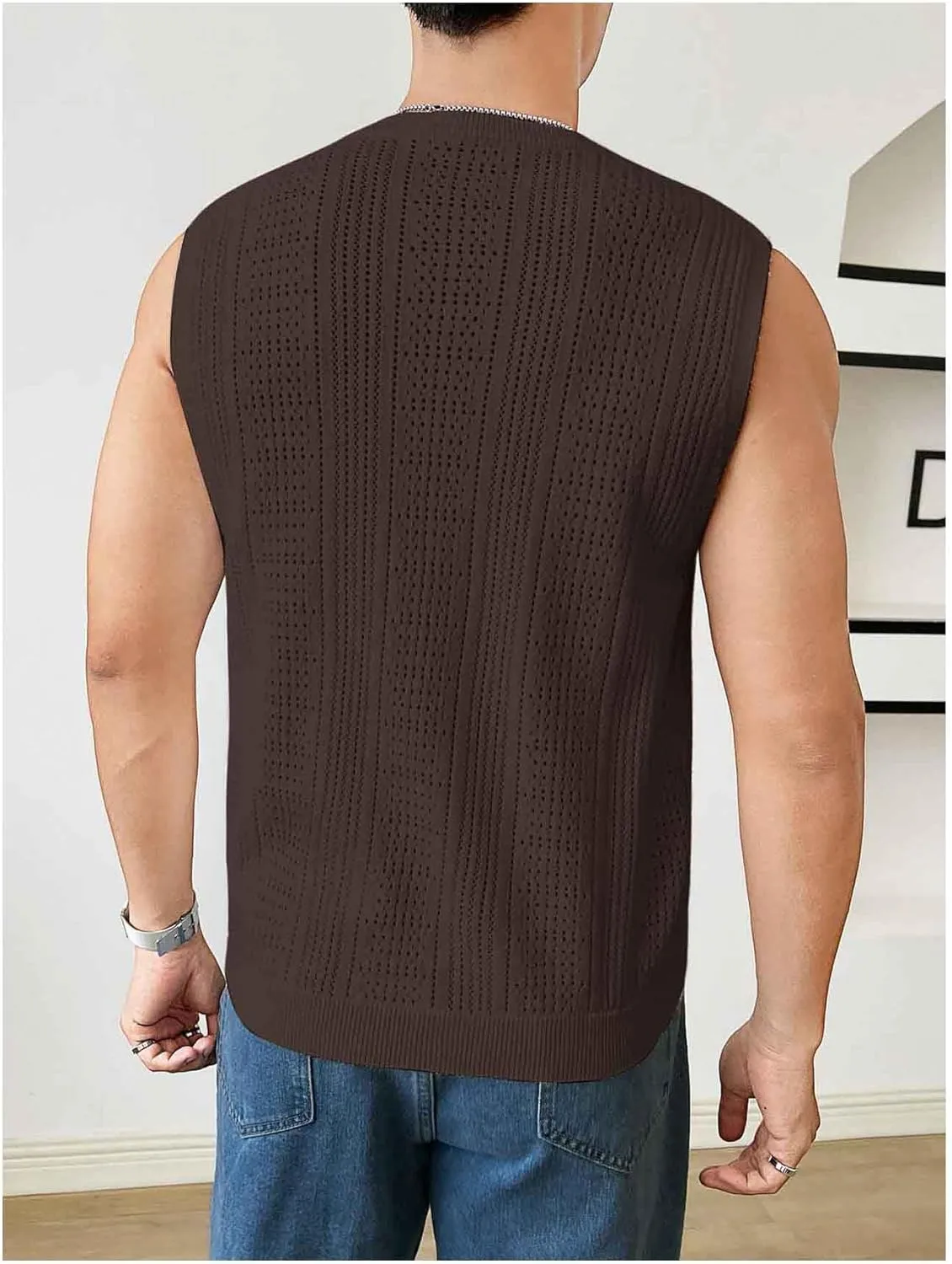 Verdusa Men's Sleeveless Round Neck Knit Tank Top Casual Sweater Vest