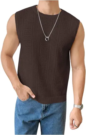 Verdusa Men's Sleeveless Round Neck Knit Tank Top Casual Sweater Vest