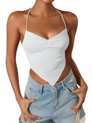 Verdusa Women's Criss Cross Backless Strappy Asymmetrical Hem Crop Cami Top