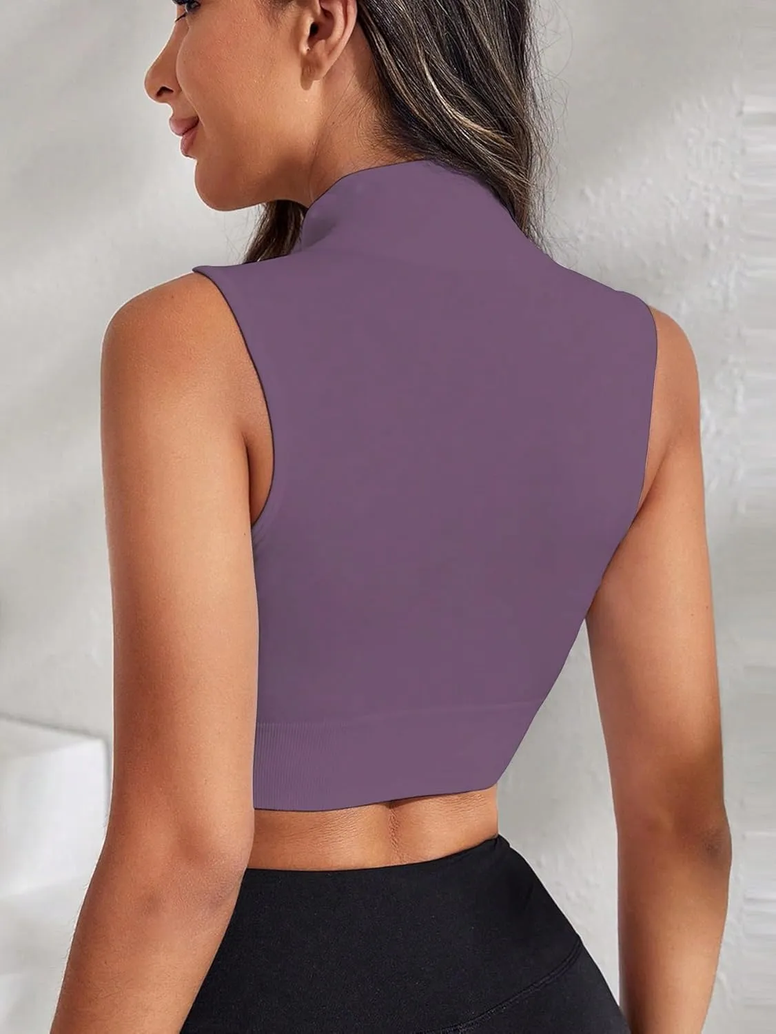 Verdusa Women's Zipper Front Mock Neck Sleeveless Slim Fitted Crop Tank Top