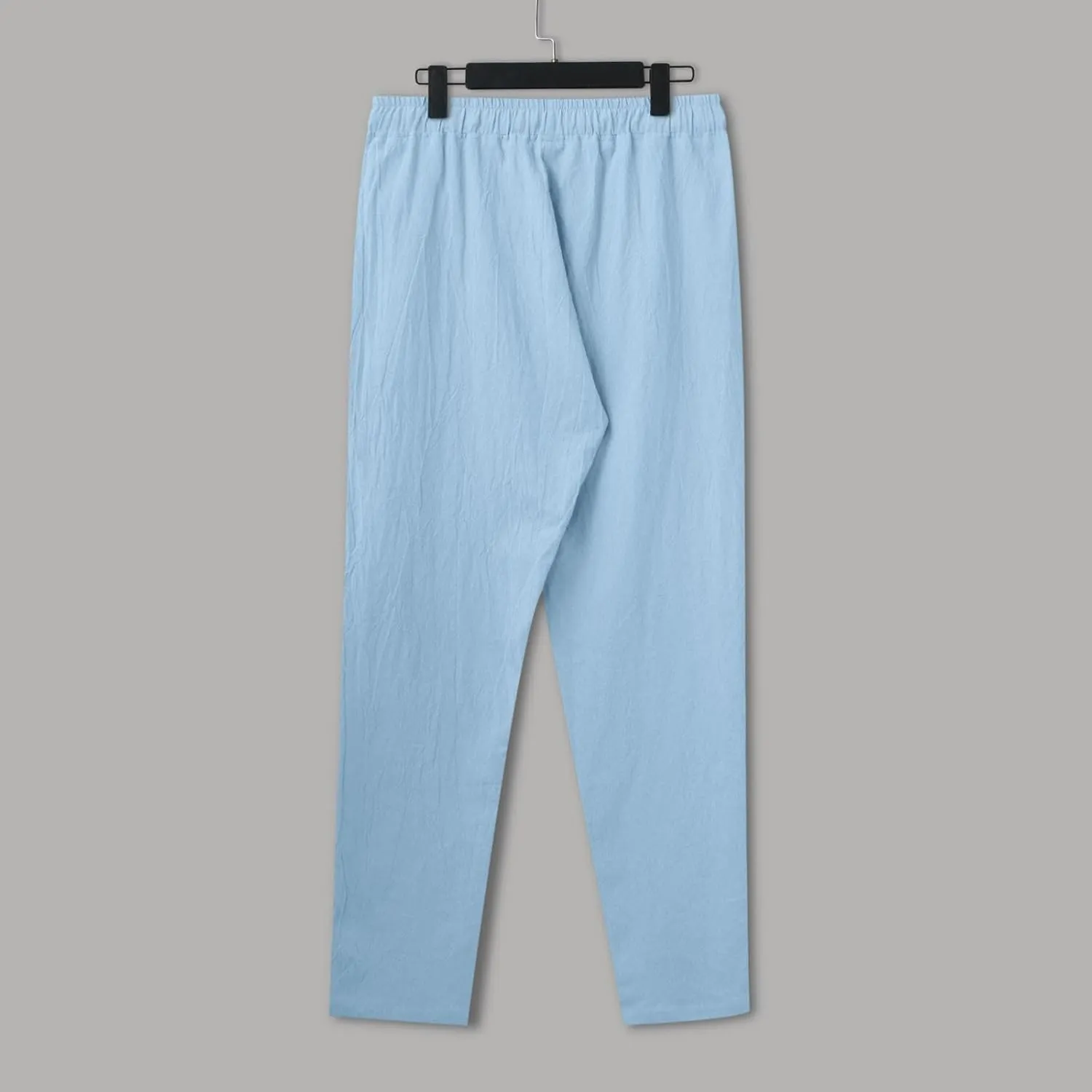 Vickyleb Linen Pants Men Slim Fit Cotton Pants Casual Drawstring Elastic Waist Summer Beach Pleated Chinos Pants for Men