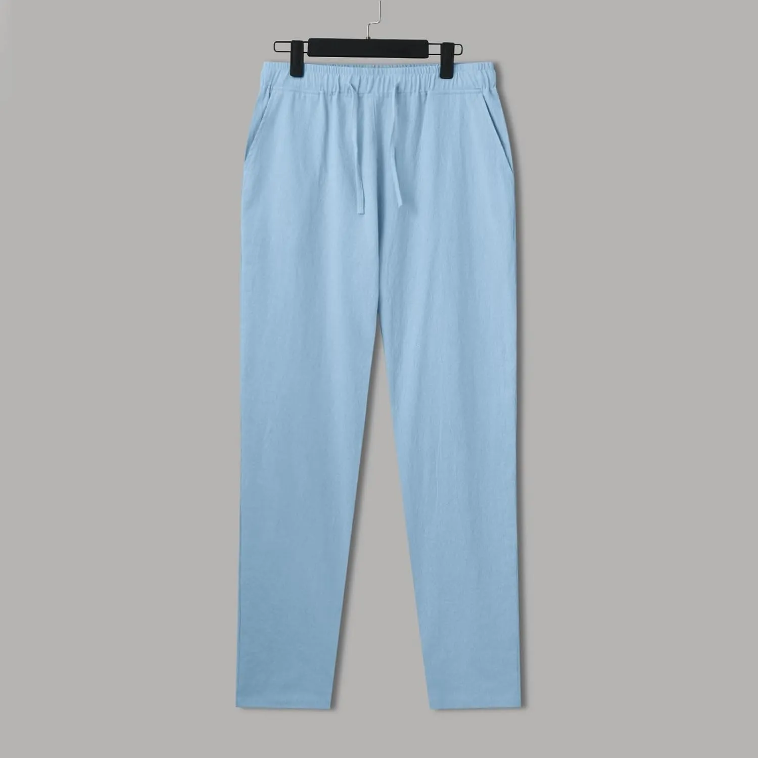 Vickyleb Linen Pants Men Slim Fit Cotton Pants Casual Drawstring Elastic Waist Summer Beach Pleated Chinos Pants for Men