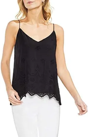 Vince Camuto Scalloped Eyelet Lace Up Camisole Top Rich Black 2XS